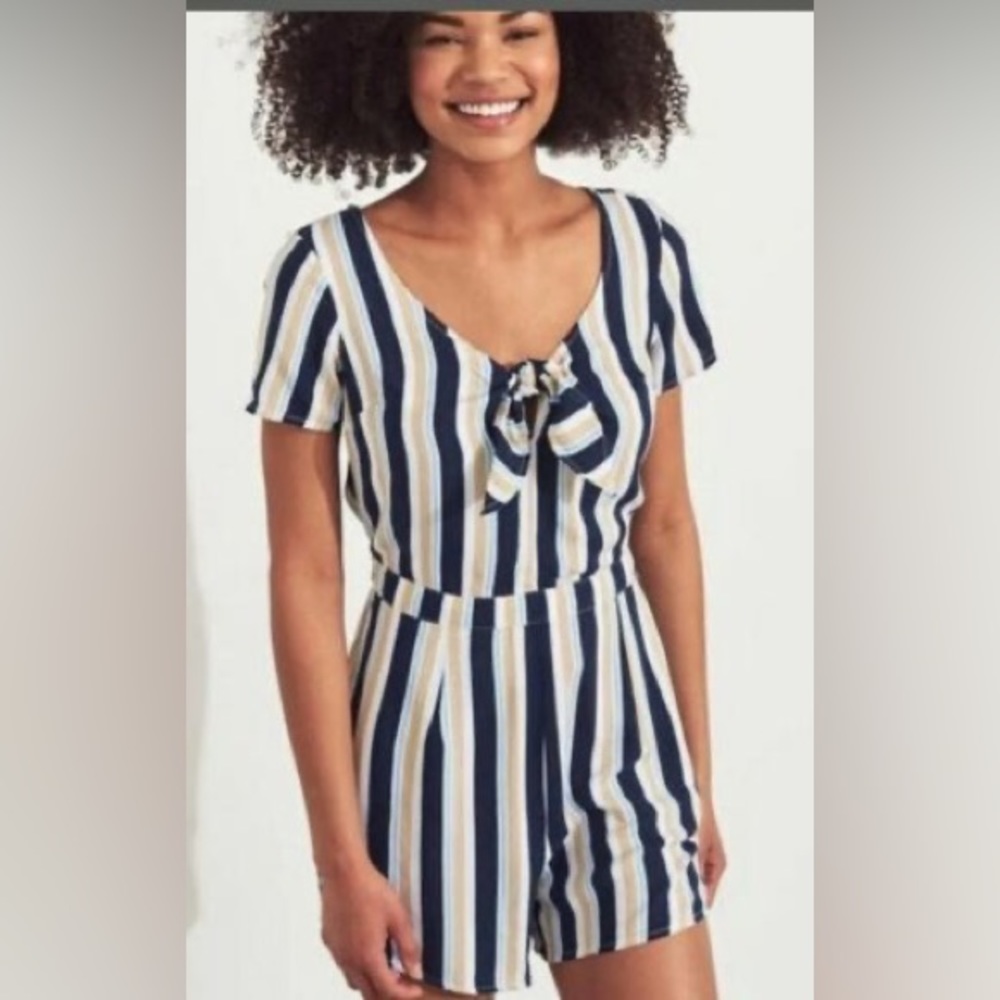 Hollister Multicolored Stripe Yellow Blue White Romper - small